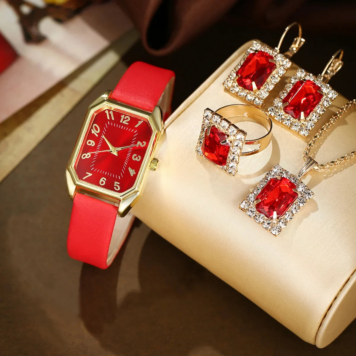 6/5/1PCS Luxury Fashion Square Women's Watches Brand Ladies Quartz Wristwatch Jewelry Set Classic Simple Femme Relogio Feminino Good Vibrations