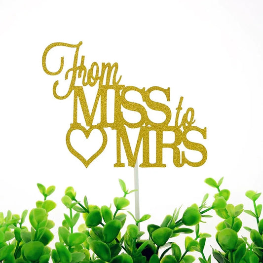 Cake Topper From Miss To Mrs Bride Wedding Cupcakes flags For Decor Mariage Mr Mrs Family Cake Toppers Bridal Shower Party Good Vibrations