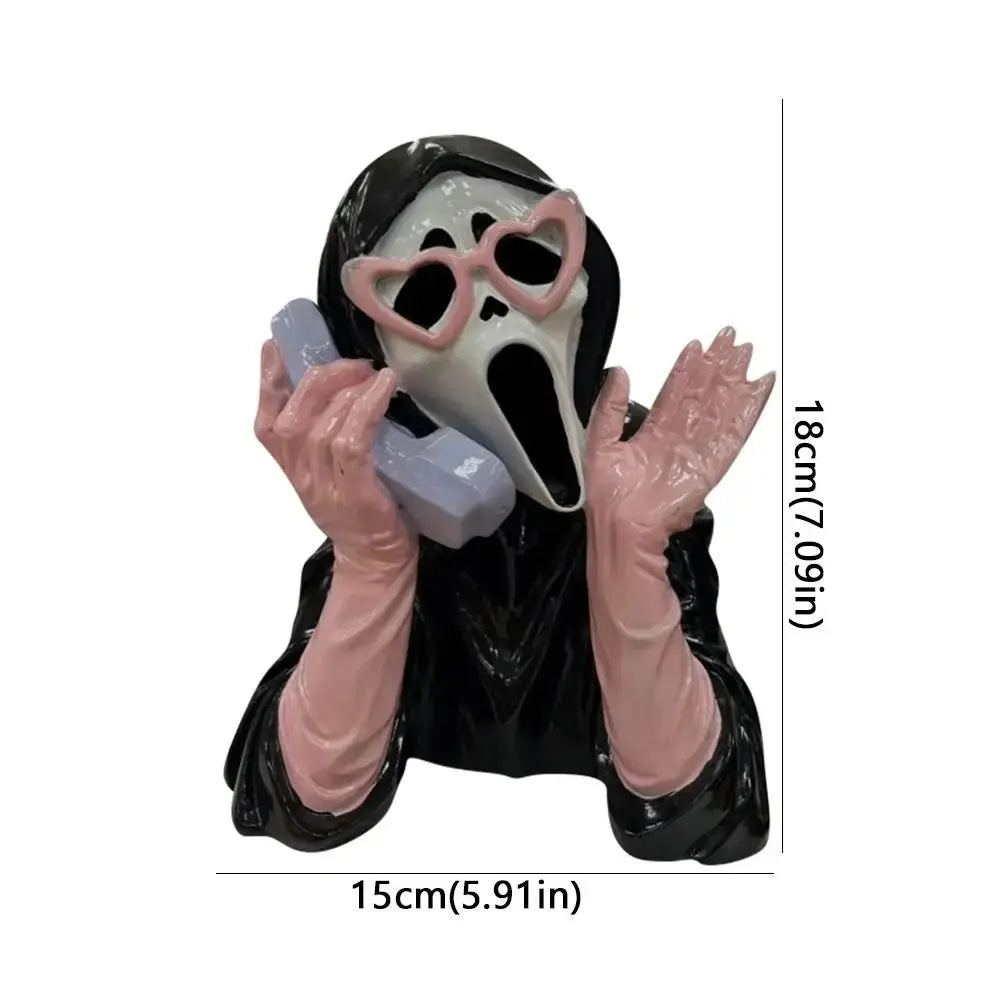 Pink Halloween Ghost Figurine Luminous Resin Screaming Face Ghost Statue Spooky Hand-Painted Glowing Ghost Ornament Good Vibrations