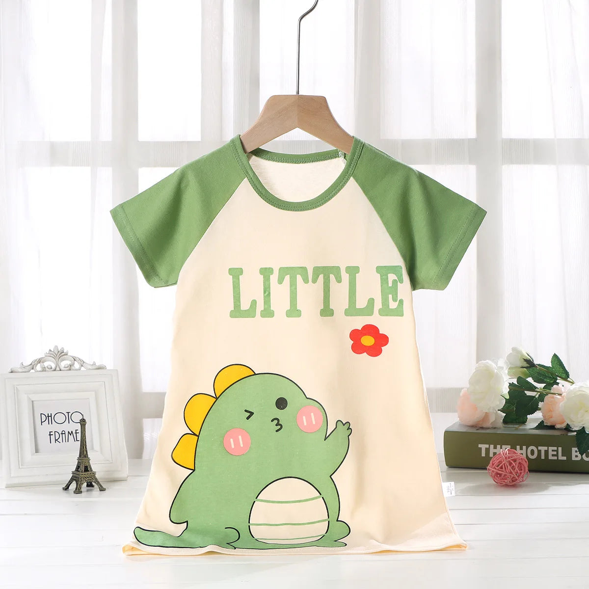 Girls Nightdress Pure Cotton Girl Short-sleeved Air Clothing Thin Section Home Service Children's Pajamas Nightdress Good Vibrations