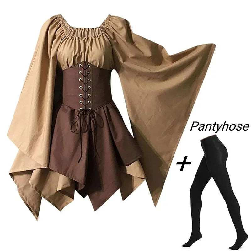 Medieval Costume Women Renaissance Medieval Dress Fairy Elf Traditional Irish Viking Costume Elf Ear for Halloween Party Good Vibrations