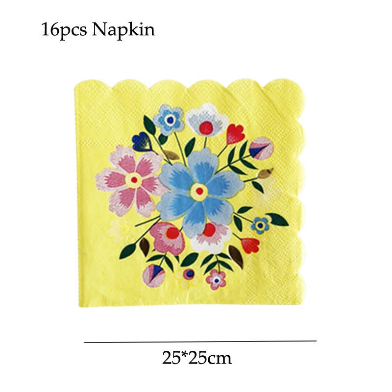 Disposable Tableware Sets Flower Paper Plates Cups Napkins Straw Party Supplies Kids Girl Baby Shower Wedding Birthday Decor Good Vibrations