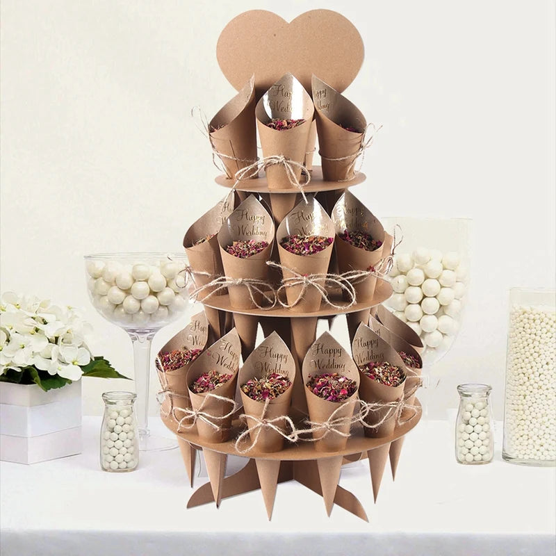 Kraft Paper Wedding Tray Confetti Cone Stand Box Tray Rustic Wedding Decoration Wedding Confetti Cones Wedding Cones Set supply Good Vibrations