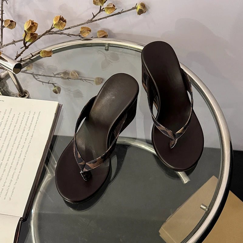 Wedges Women Slippers High Heels Clip Toe Fashion Shoes Designer Woman's Sandals Summer 2025 Flip Flops New Sandalias De Mujer Good Vibrations