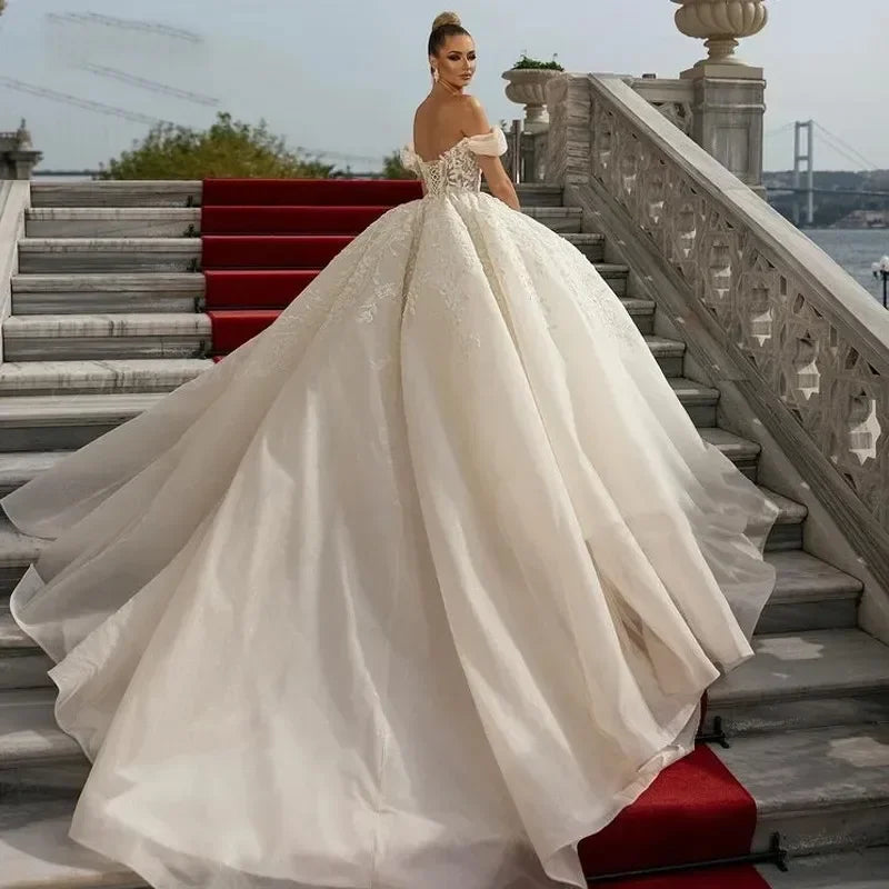 Customized Luxury Off Shoulder Wedding Dresses for Women Chic Court Train Bridal Gown Princess Plus Size Vestido De Novia 2025 Good Vibrations
