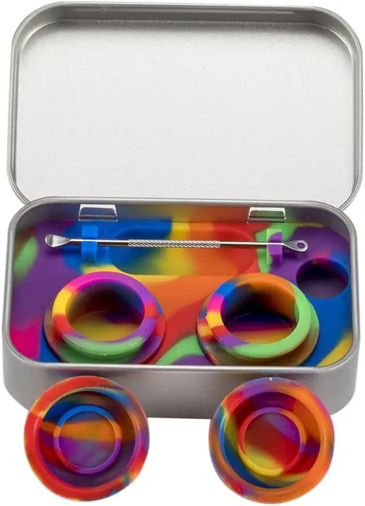 Portable Stainless Steel Tin Box 5ml Silicone Container Non-stick Storage Wax Carrying Case with Extra Stainless Steel Spoons Good Vibrations Adult Super Store