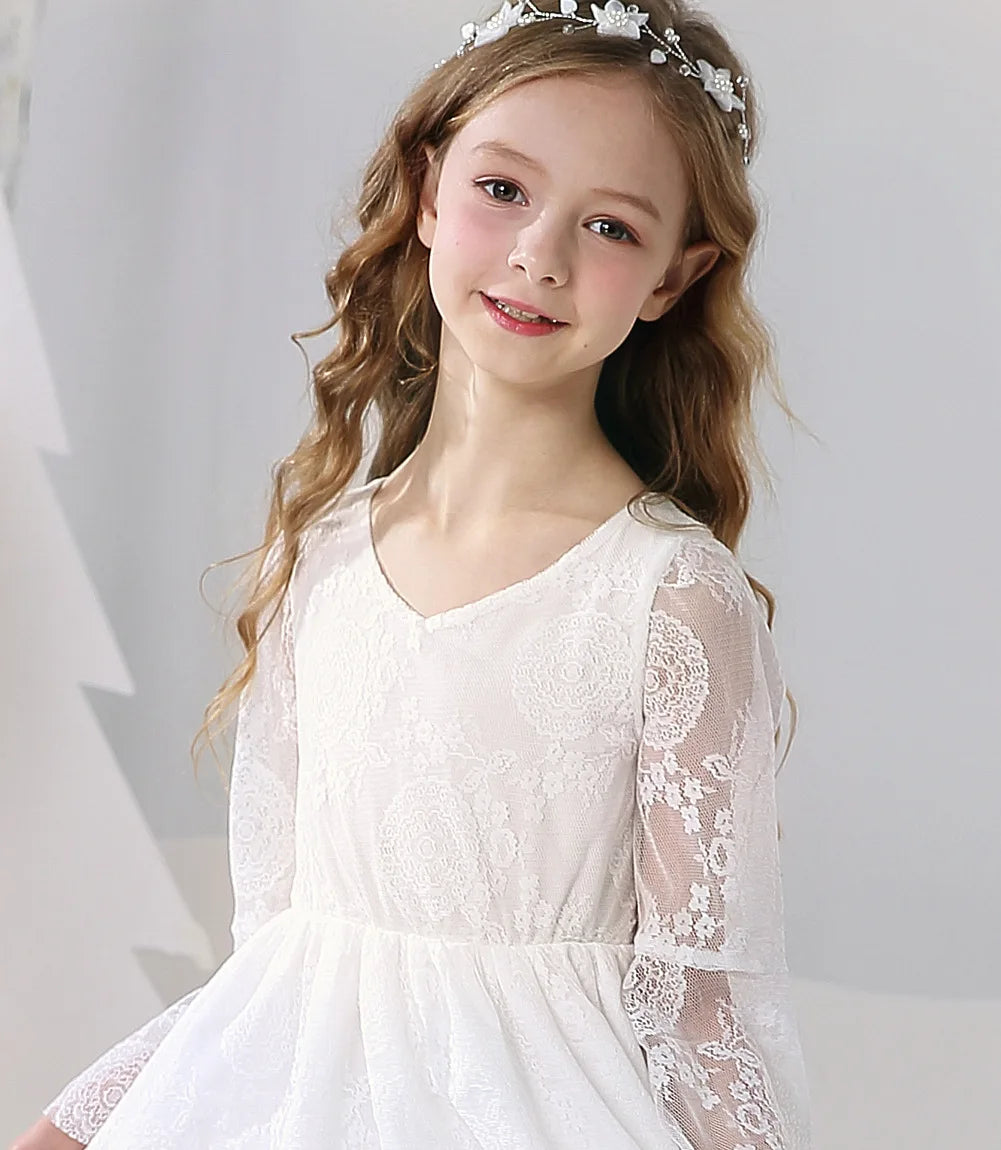 Flower Girl Dress Lace Chiffon Long Dresses Flower Girl Wedding Dress Summer Boho Birthday Party Wedding Dress For 2-14 Years