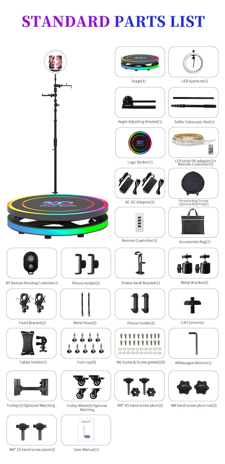 High Quality Rotating Photo Booth Video Camera Portable 360 Degree Photo Booth for Wedding Party Good Vibrations