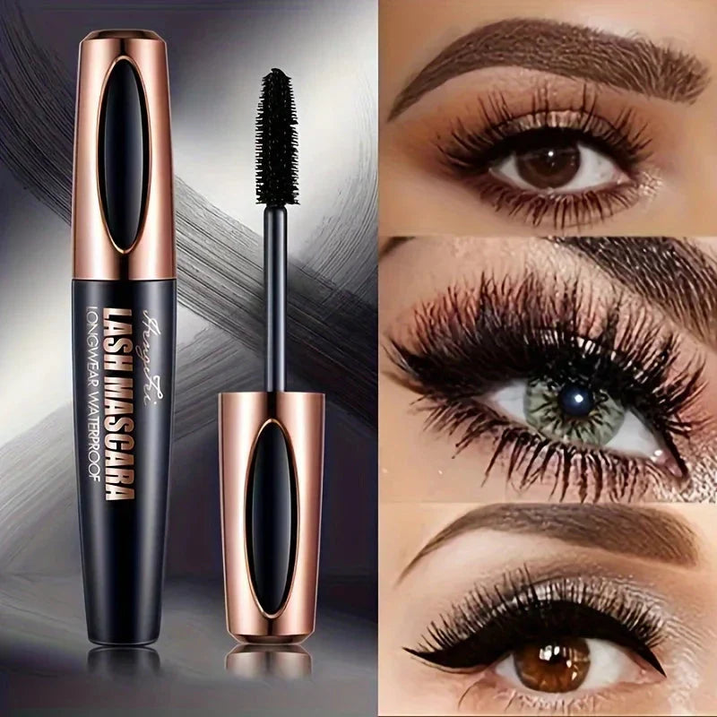4D Lash Mascara waterproof black with curling and thickening effect shown on various eye looks