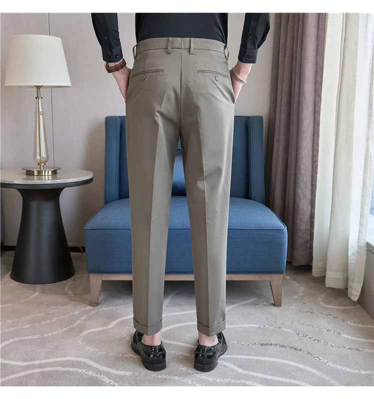 Men Suit Pants 2025 Elastic Slim Fit Formal Dress Pants Solid Casual White Trousers Pantalon Homme Wedding Party Men Clothing Good Vibrations