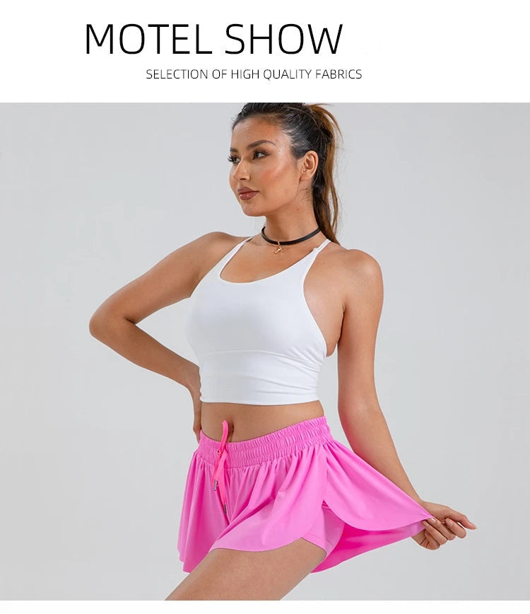 2 in 1 Flowy Sports Shorts Women Running Short Butterfly Tennis Skirt with Pockets Gym Yoga Athletic Biker Spandex Skirts Summer Good Vibrations