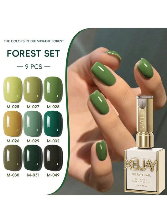 Green Forest 9-color set of nail polish gel, popular in autumn and winter, free-wash phototherapy gel, green series small set Good Vibrations