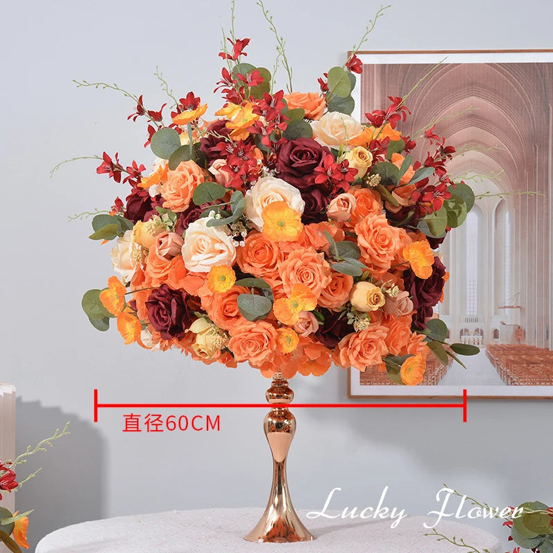 Orange Red Rose Artificial Flowers Wedding Table Decoration Road Lead Flower Ball Tbale Centerpieces Event Party Floral Props Good Vibrations