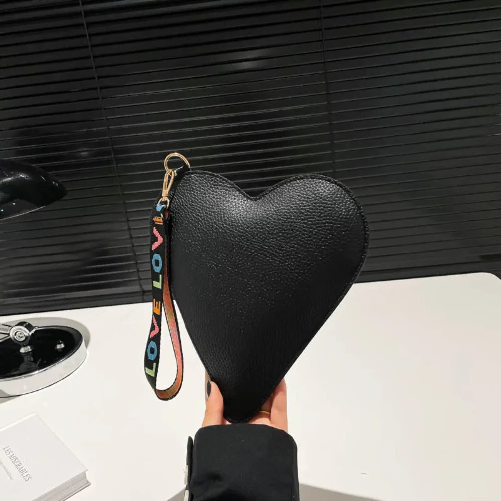 PU Coin Purse Trendy Female Bag Women Wallets New Heart-shaped Bag Zipper Purse Wrist Clutch Storage Portable Bag Fashion Good Vibrations