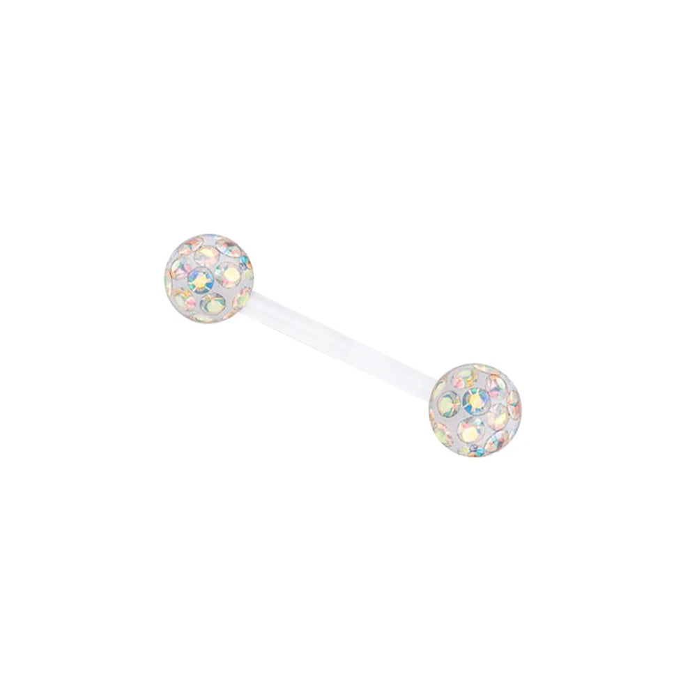 14g 1.6mm Acrylic Flexible 16/19/22/38mm Tongue Bar 6mm Epoxy Coved Crystal Double Ball Nipple Ring Barbell Piercing Good Vibrations Adult Super Store