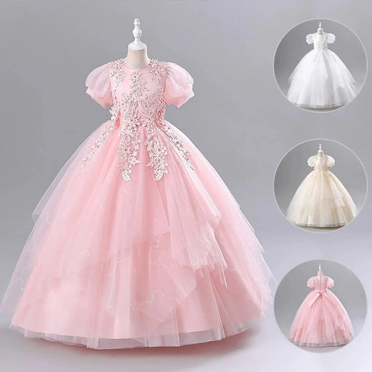 Girls Elegant Dresses Luxury Girl Dress Embroidery Flower White Dress For Girl Good Vibrations
