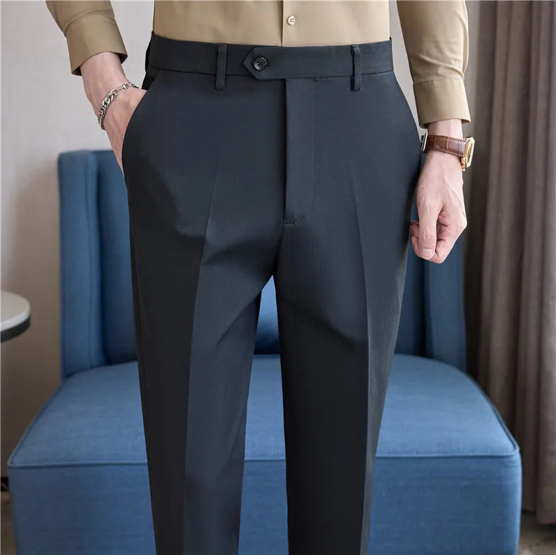 Men Suit Pants 2025 Elastic Slim Fit Formal Dress Pants Solid Casual White Trousers Pantalon Homme Wedding Party Men Clothing Good Vibrations
