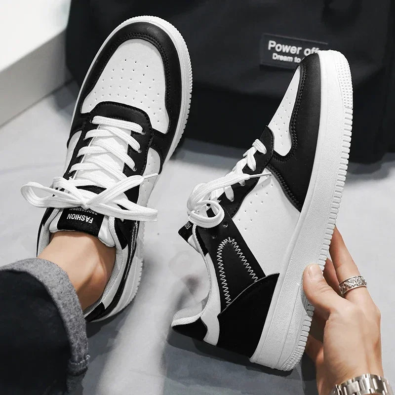 Men's Sneakers Casual Sports Shoes for Men Lightweight PU Leather Breathable Shoe Mens Flat White Tenis Shoes Zapatillas Hombre Good Vibrations