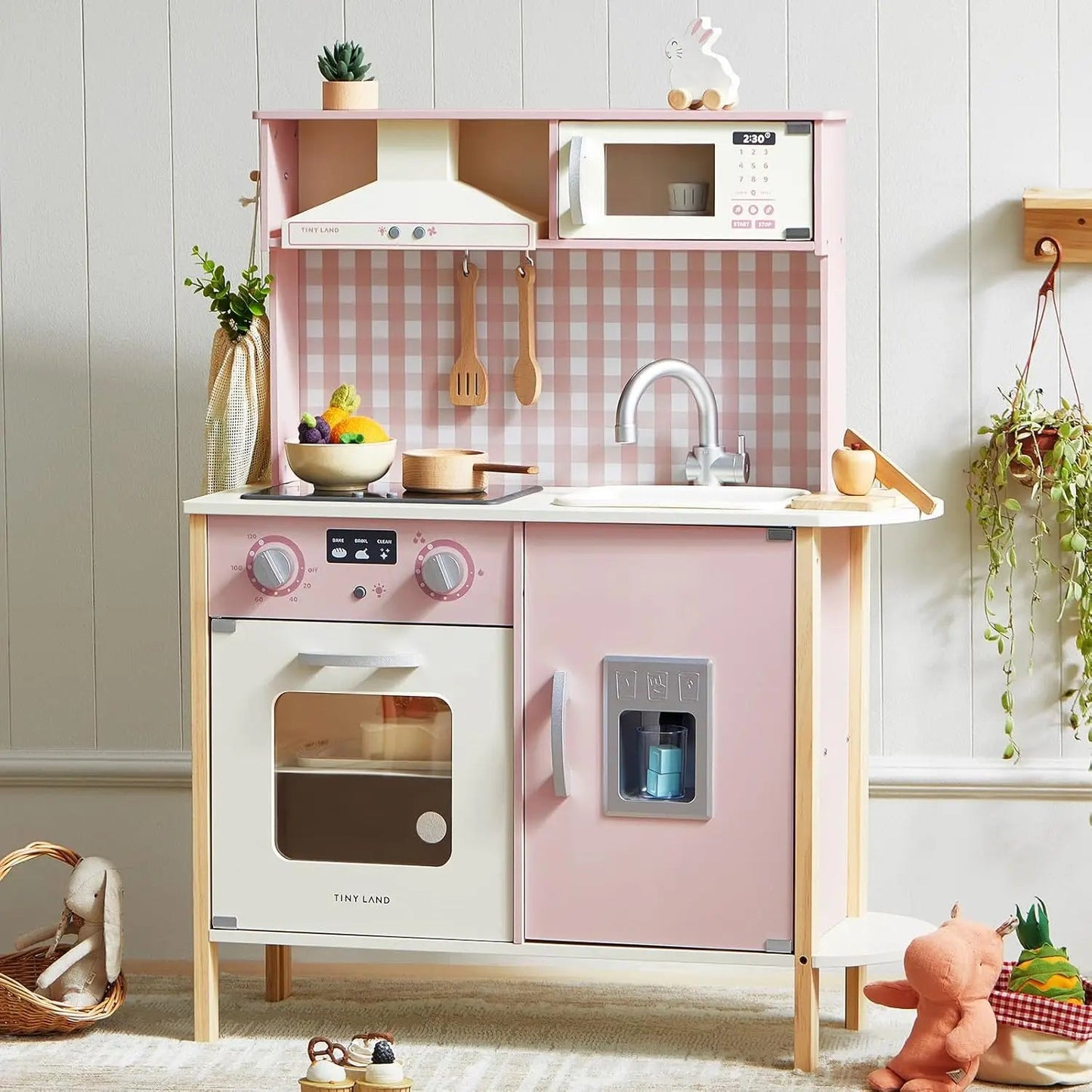 Play Kitchen for Kids, Wooden Kids Play Kitchen Playset Chef Pretend Play Set for Toddlers with Real Lights & Sounds, Toys Kitch Good Vibrations