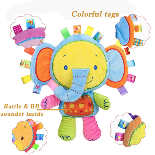Baby Tags Stuffed Animal Soft Toy Lovey Elephant Plush Bell Toy Built-in Rattles Sensory Toy for Newborn Toddler Infant Gifts Good Vibrations