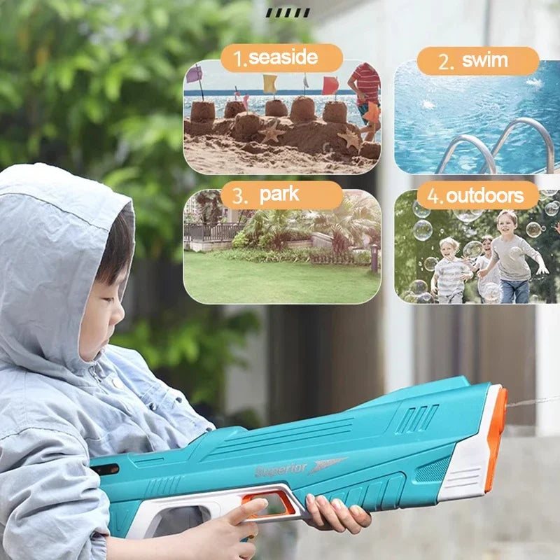 New Water Gun Electric Full Continuous Firing Toy Summer Beach Pool Water Toy Gun Fully Automatic Water Absorption Toys for Kids Good Vibrations