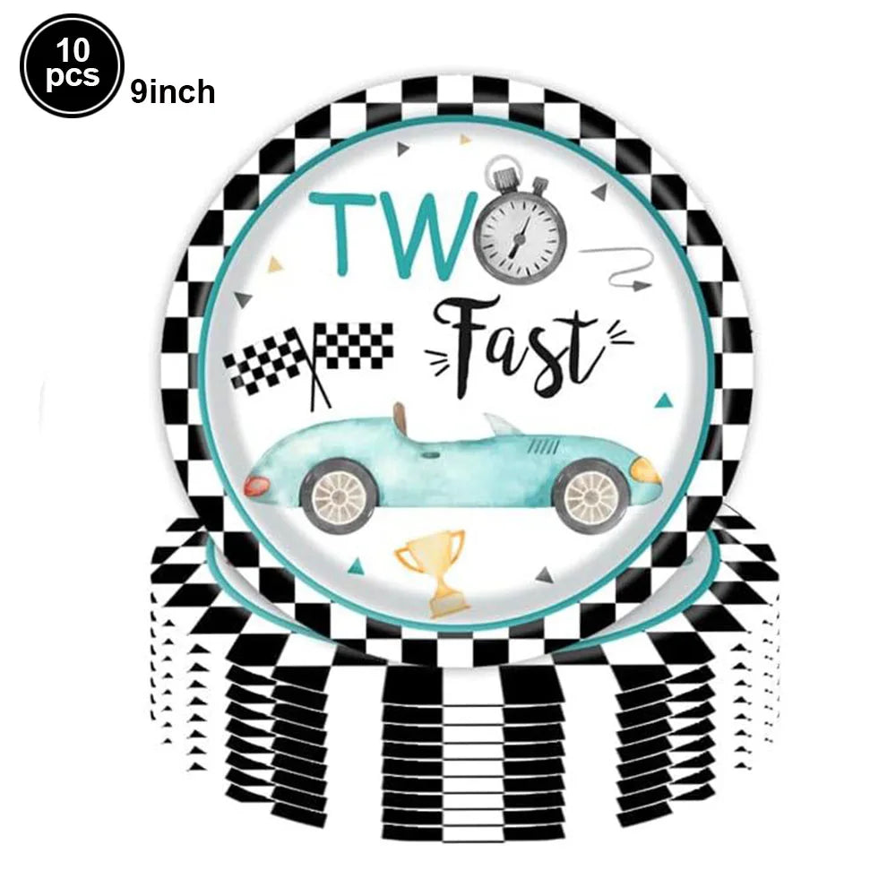 Race Car Party Tableware Plates Napkins Cup Two Fast Birthday Party Supplies Boys Racing Themed Two Years Old Party Decorations Good Vibrations