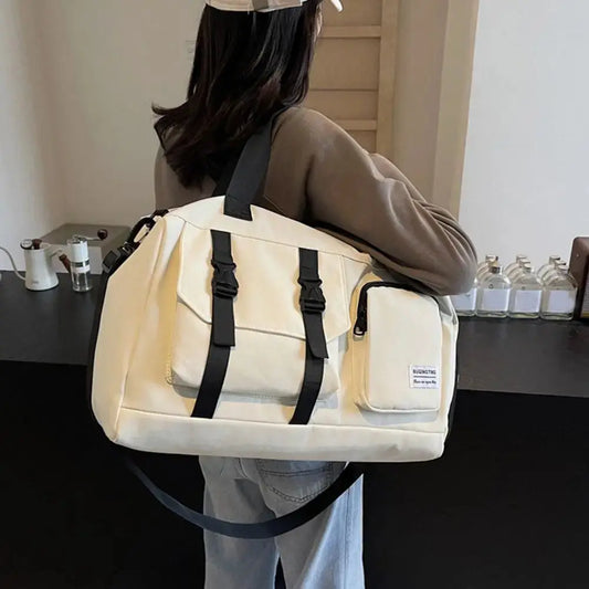 Oxford Fitness Duffel Bag Single Shoulder Lightweight Travel Luggage Bag Waterproof Large Capacity Weekender Bag Sports Good Vibrations