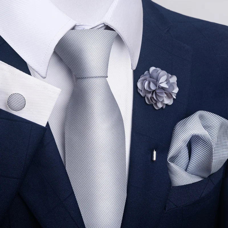 Luxury Mens Ties Floral Black Gold Ties Paisley NeckTie Pocket Square Cufflinks Brooch Set Men's Wedding Party Tie Good Vibrations
