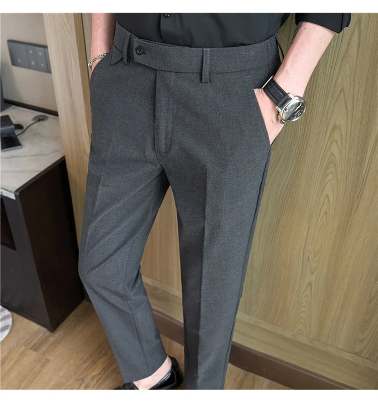 Men Suit Pants 2025 Autumn Elastic Waist Solid Slim Fit Dress Pants Office Business Casual Trousers High Quality Men's Clothing Good Vibrations