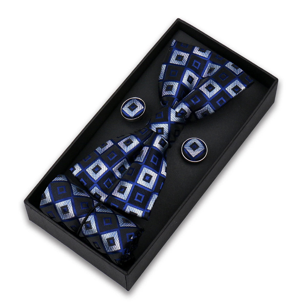Bowtie For Men Set Gift Box Business Gift Fashion Bow Tie Pocket Square Cufflinks Set Bowtie 3pcs For Wedding Hanky Cravata Neck Good Vibrations