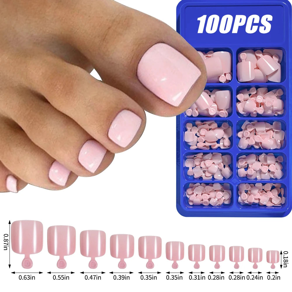 100Pcs Light Pink Press on Nails Short Medium Square Wearable Fake Nails Tips 10 sizes Full Cover False Nails Finger Decoration Good Vibrations