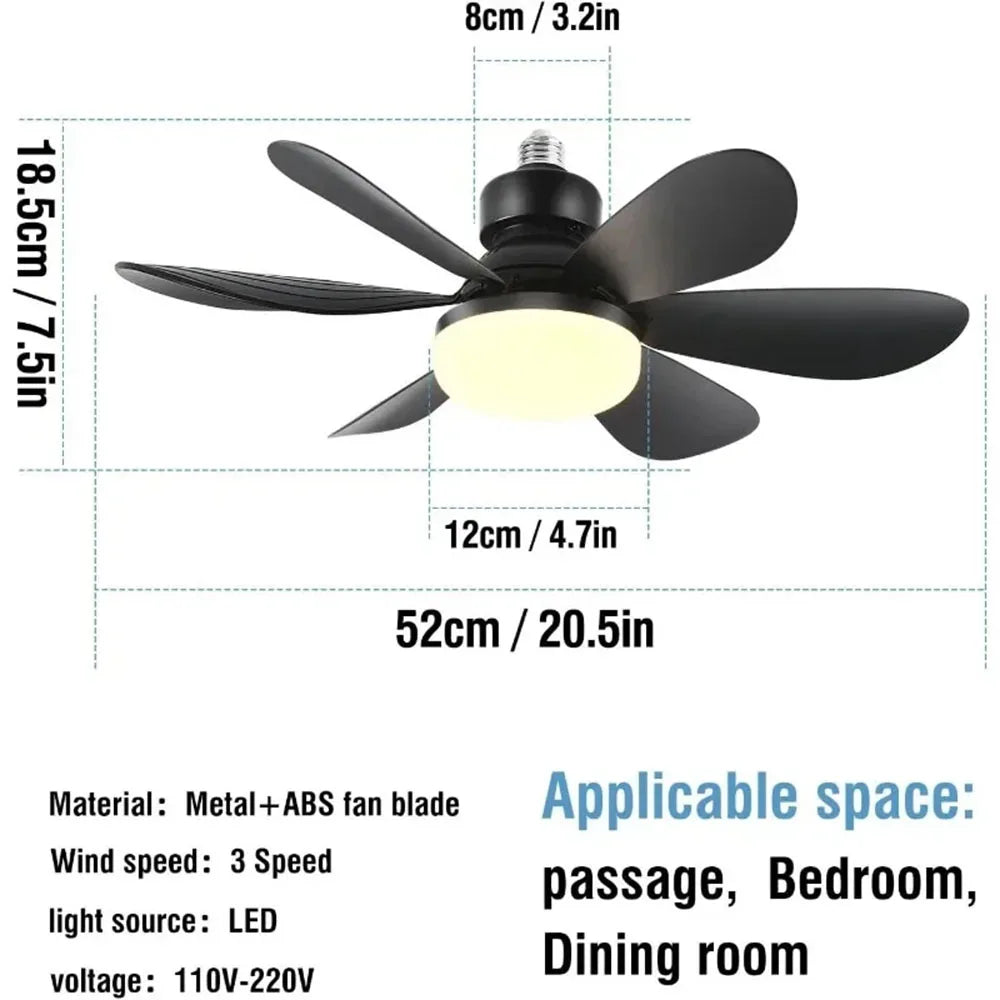 Socket Fan Light Ceiling Fans with Lights and Remote Control,Dimmable LED Ceiling Fan for Room,Bedroom,Living Room,Garage,Kitche