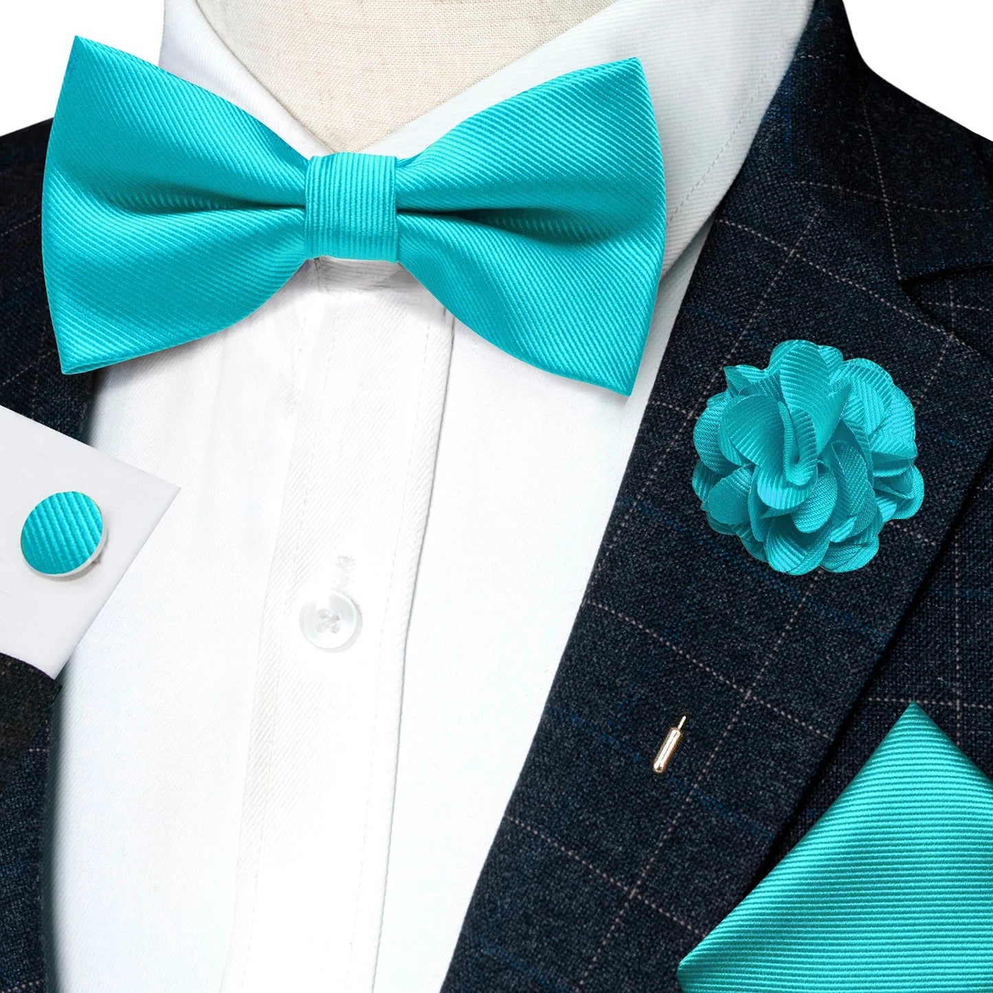 Wedding Bow Tie for Men Solid Pink Pre-tied Bowtie Pocket Square Cufflinks Corsage Set Party Business Silk Butterfly Knot Gift Good Vibrations