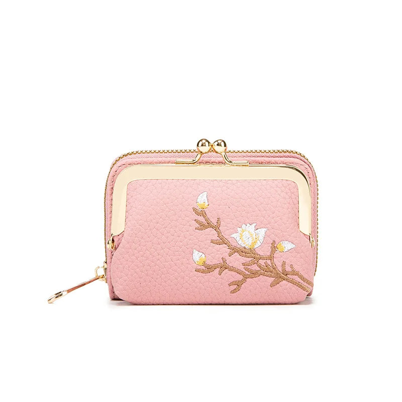 Women's PU Leather Short Wallet - Floral Pattern Large Capacity Purse with Money Hasp, Fashion Card Holder Coin Purse Good Vibrations