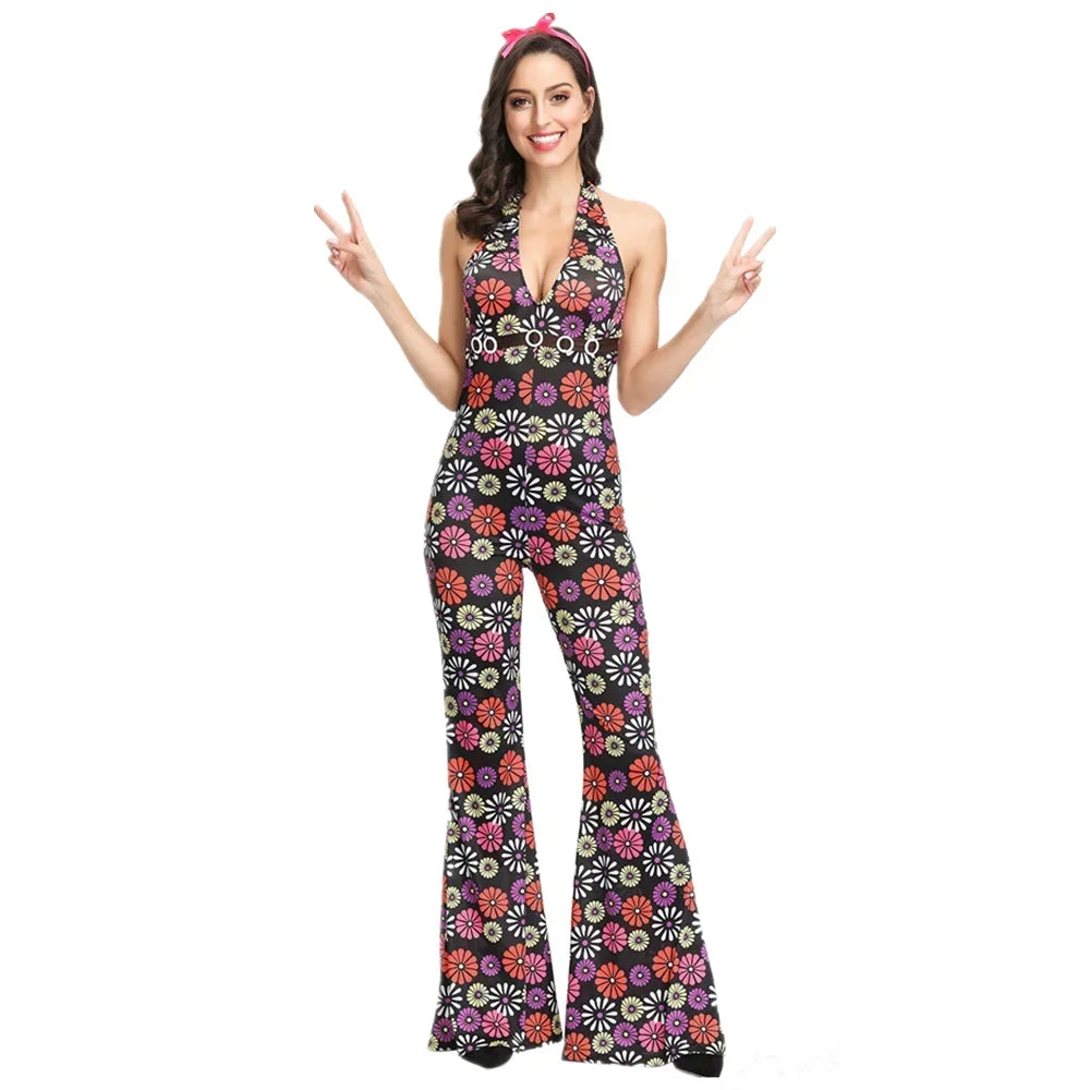 Halloween Cosplay Costumes 70s 80s Disco Couple Costume Vintage Hippies Costume Men Women Music Festival Party Fancy Dress Good Vibrations