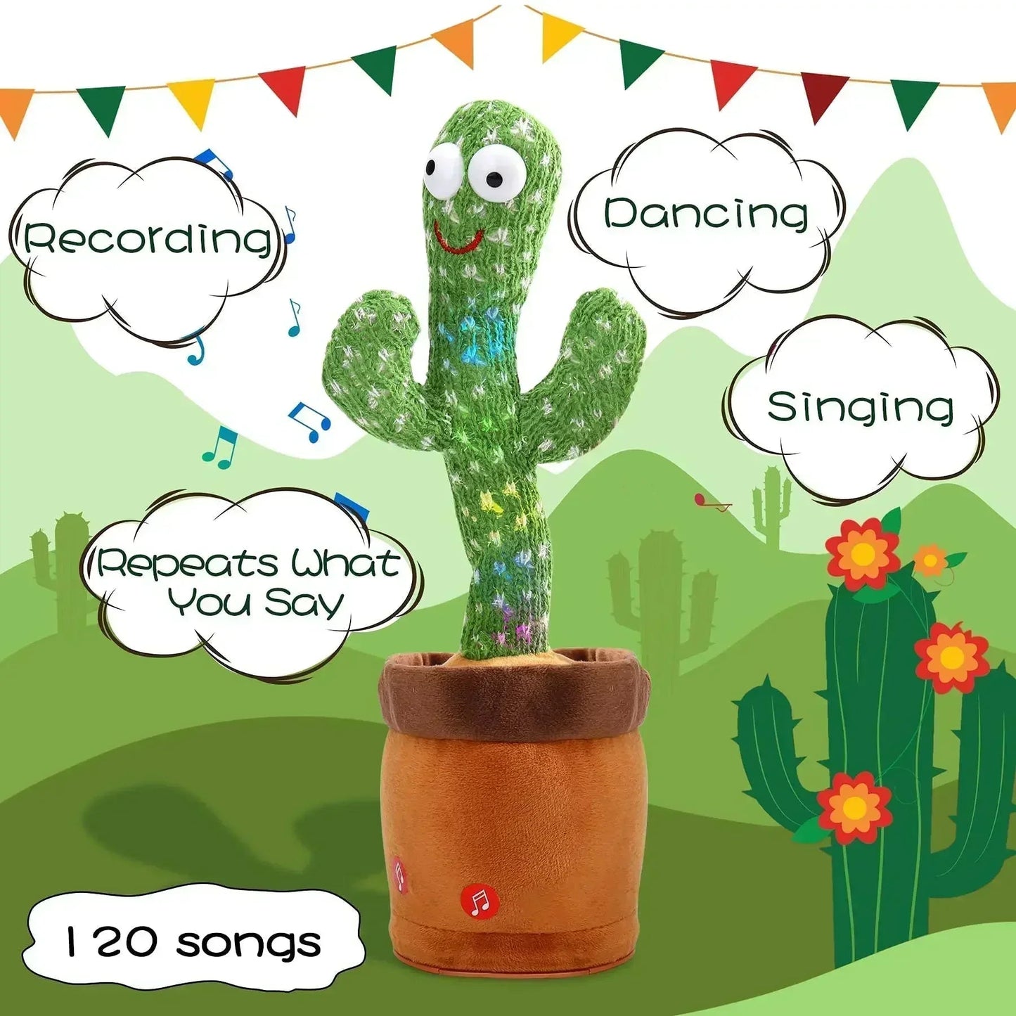 Talking Cactus Toy with LED 120 English Songs Singing Musical Toys Repeat What You Say Suitable for Babies and Toddlers Good Vibrations
