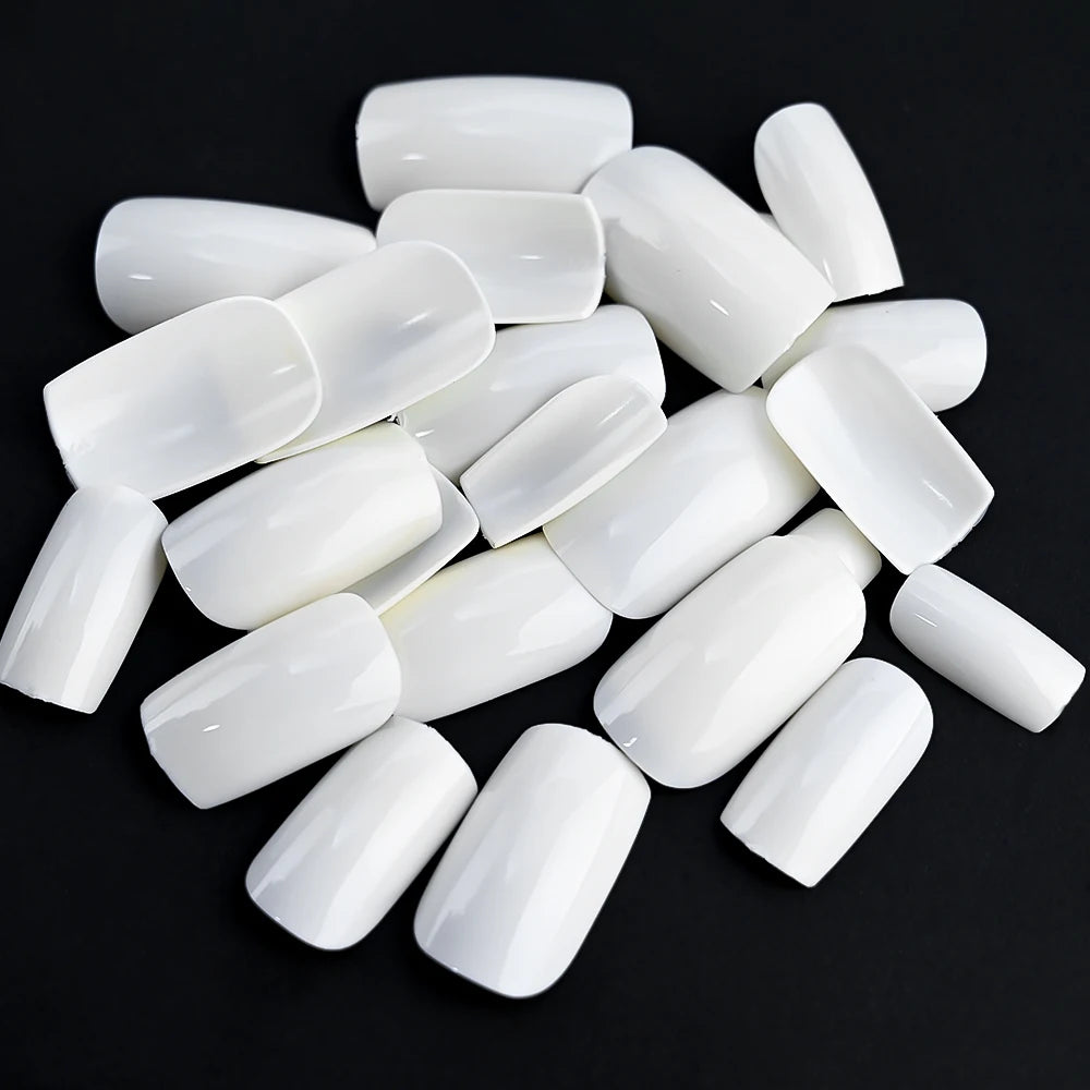 100pcs White Medium Square False Nails Full Cover Acrylic Artifical Fake Nail Tips Women Nail Decoration 10 Sizes Press On Nails Good Vibrations