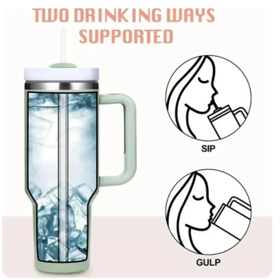 1200ML 304 Stainless Steel Insulated Water Bottle,Thermal Coffee Car Cup, Cold Hot Mugs Vacuum Flask With Handle Straw,For Sport Good Vibrations Adult Super Store