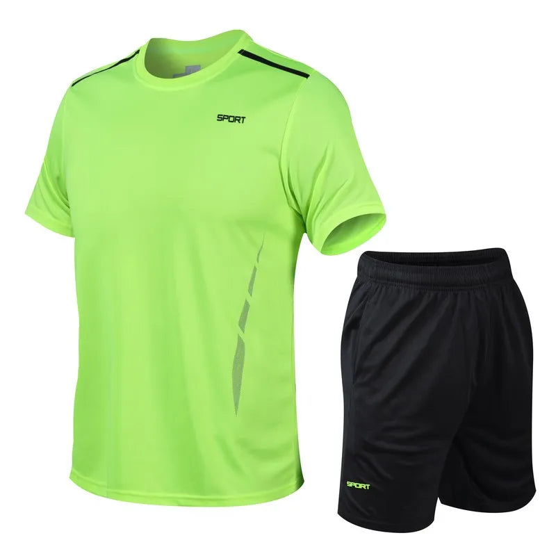 CHRLCK Men's Quick Drying Running Sets Breathable Hiking Fishing T-Shirt Short Soft Elasticity Gym Fitness Suits Outdoor Sports Good Vibrations
