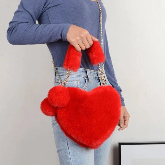 Women Hand Bags New Plush Love Heart Shaped New Fashionable Solid Color Soft Comfortable Purses and Handbags Bags for Ladies Good Vibrations