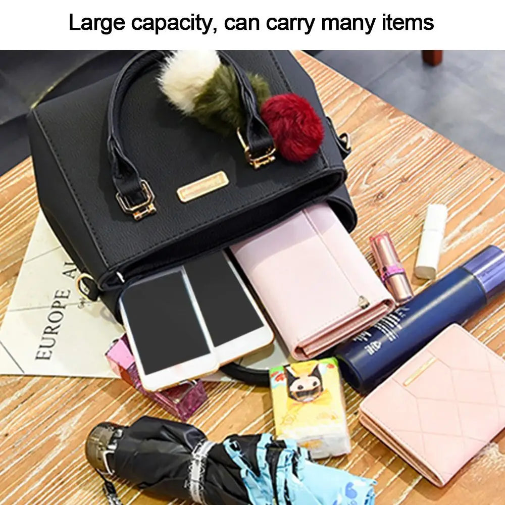 PU Leather Ladies HandBags Women Vintage Purse Plush Tassel Messenger Bags Tote Boston Shoulder Crossbody Bag Large Capacity Good Vibrations