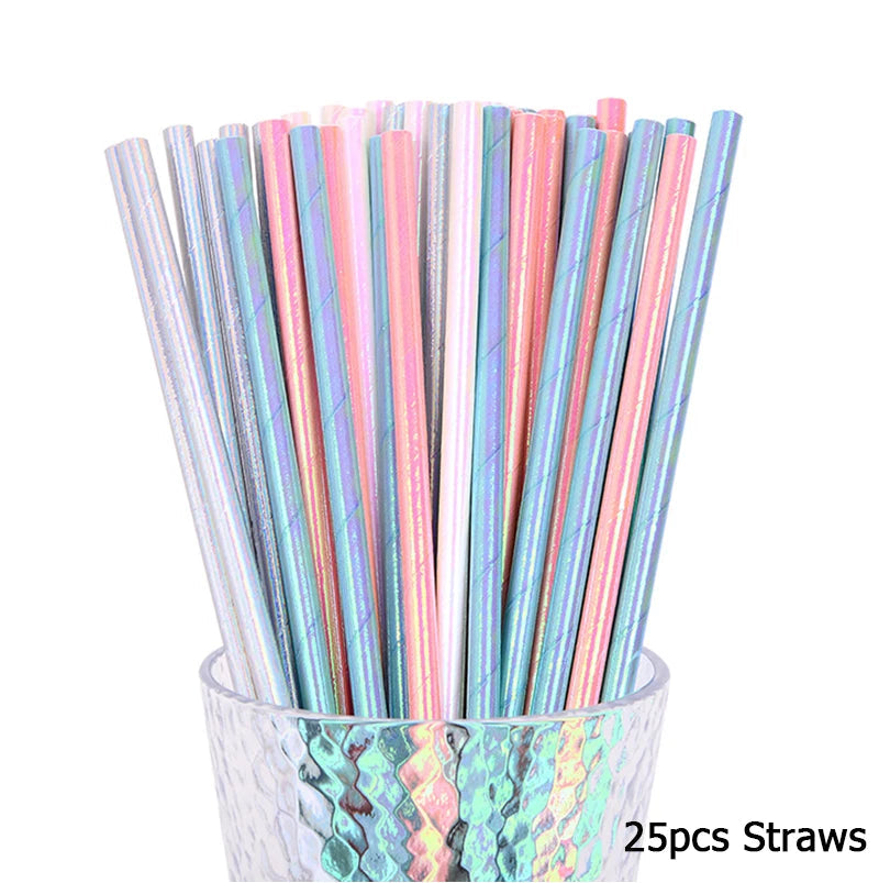 Rose Gold Disposable Tableware sets Paper Plates/cups/straws Iridescent Wedding Birthday Party Decor rainbow Dish Party Supplies Good Vibrations