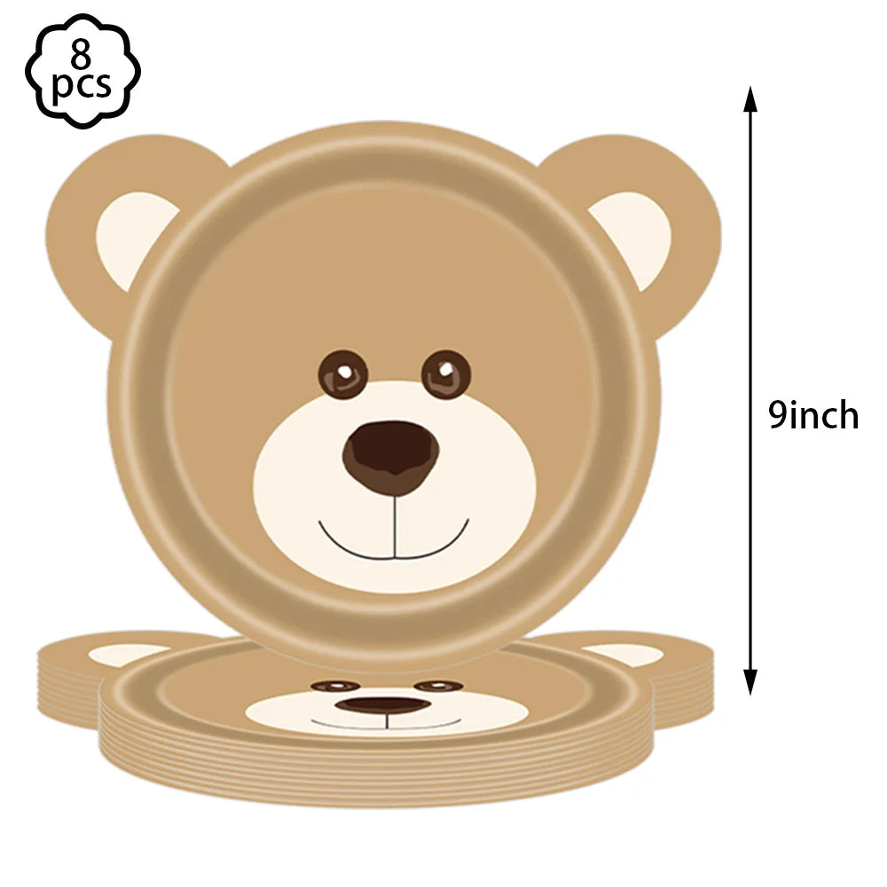 Baby shower Teddy Bear Birthday Party Plates Cup Tableware Kids 1st Birthday Party Decor Teddy Bear Balloon Birthday Party decor