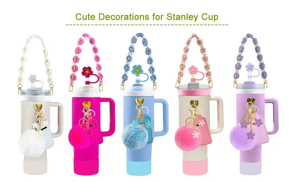 12PCS Accessories for Stanley Cup 30oz 40oz Tumbler Water Bottle Handle Strap Straw Toppers Keychain Charms Silicone Cup Boot Good Vibrations Adult Super Store