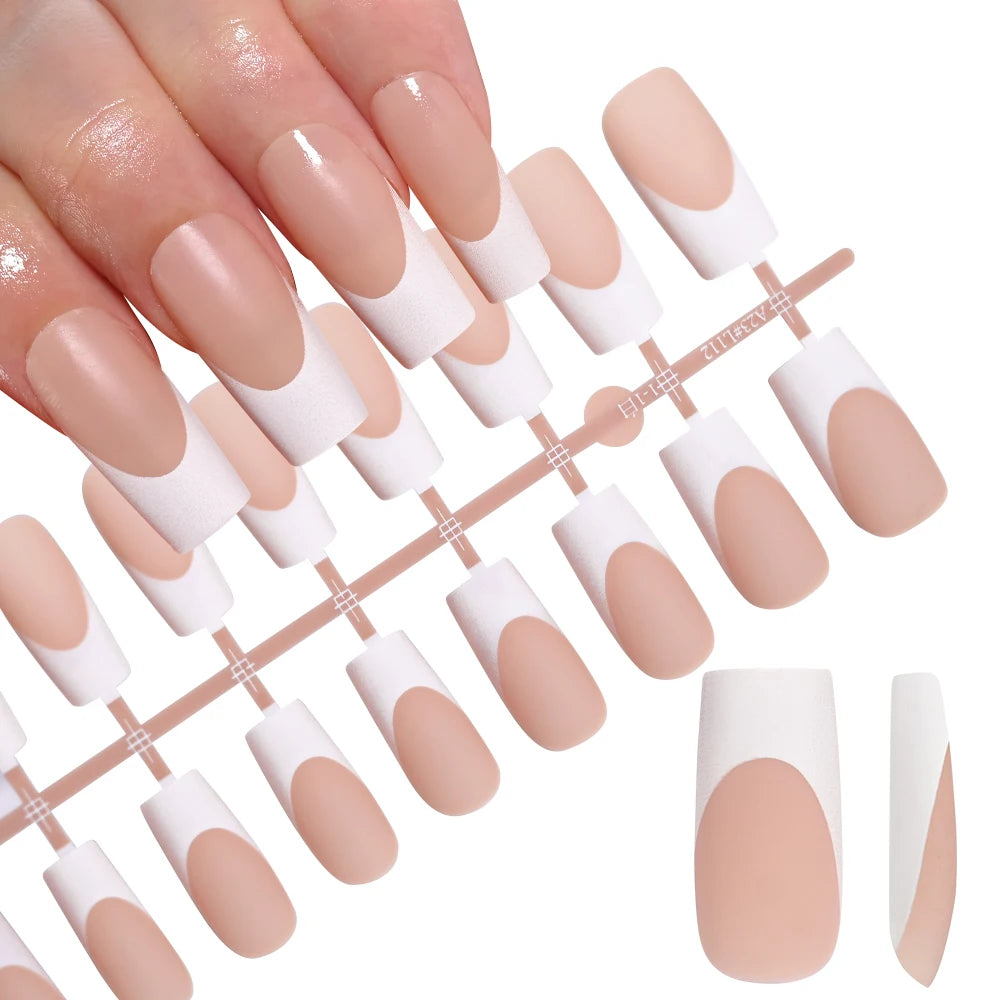120pcs Pink French Tip Press-On Nails Medium Length Square Shape With Glossy Finish False Nails Full Cover Pre-Shaped Fake Nails Good Vibrations