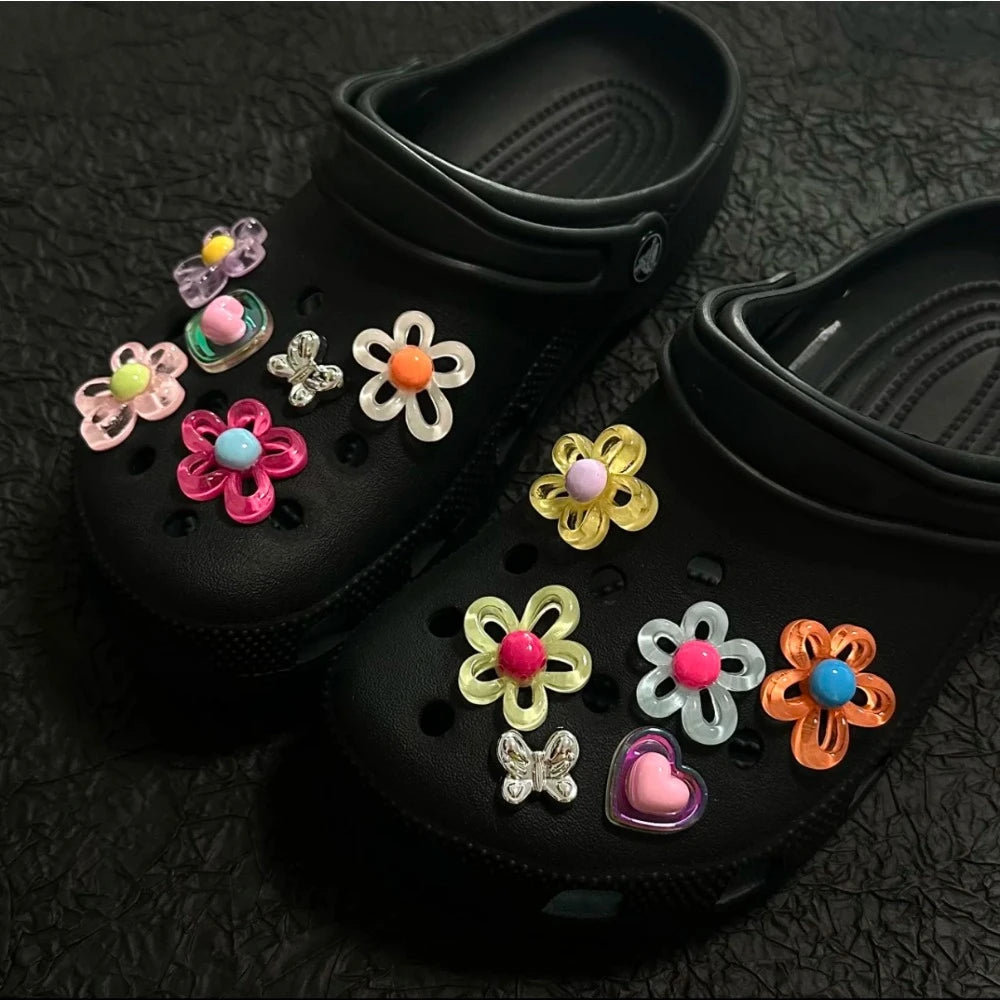 12Pcs Shoes Charms Removable Colorful Flower Shoes Accessories for Girls Summer Shoes DIY Gift Good Vibrations