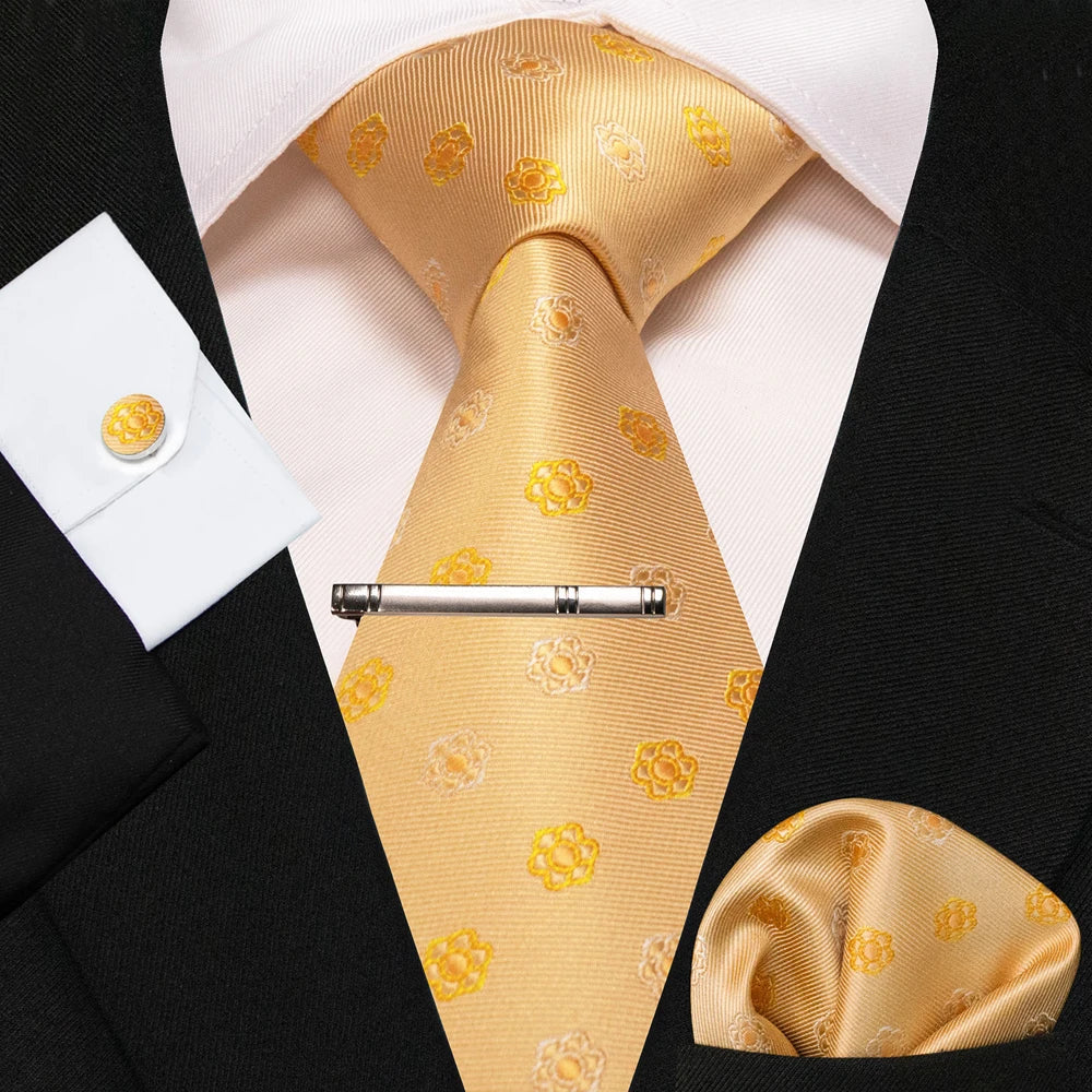 8cm Silk Mens Ties Green Black Ties plaid stripe NeckTie Pocket Square Cufflinks Tie clips Set Men's Wedding business Party Tie Good Vibrations