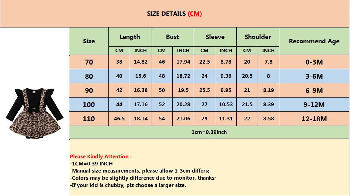 Newborn Baby Girl Romper Dress Long Sleeve Leopard Dresses with Bow Spring&Autumn Onesie Clothes for Infant Girl 0-18 Months Good Vibrations