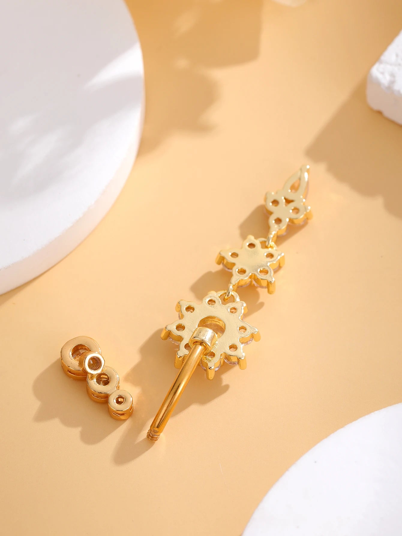Gold Color Stainless Steel Belly Button Ring Long Dangled Flower CZ Crystal Navel Belly Piercing Rings for Women Sexy Jewelry Good Vibrations Adult Super Store