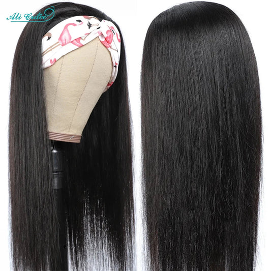 Ali Grace Glueless Wigs Straight Human Hair Wigs for Women Headband Hair Wigs With Adjustable Bangs Brazilian Straight Hair Wigs Good Vibrations